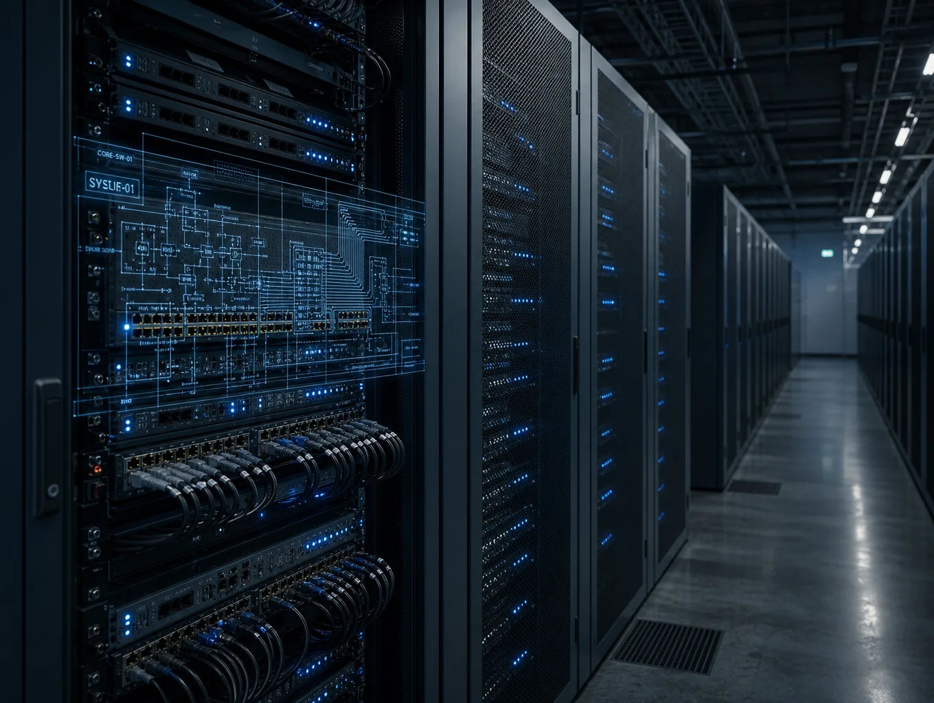 Abstract network of connected digital nodes and optical data routing